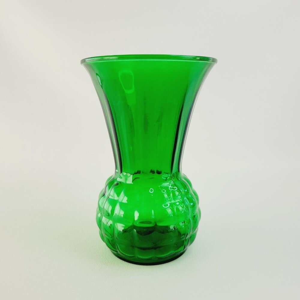 Retro Anchor Hocking 9" Forest Green Glass Vase, Flared Pineapple, MCM USA Made